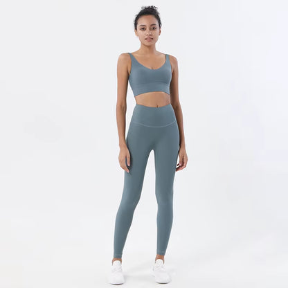 Nylon Tracksuits Women'S Yoga Set Sports Suit Gym Fitness Bra Leggings Women Lounge Wear Crop Tops Sexy 18 Colors