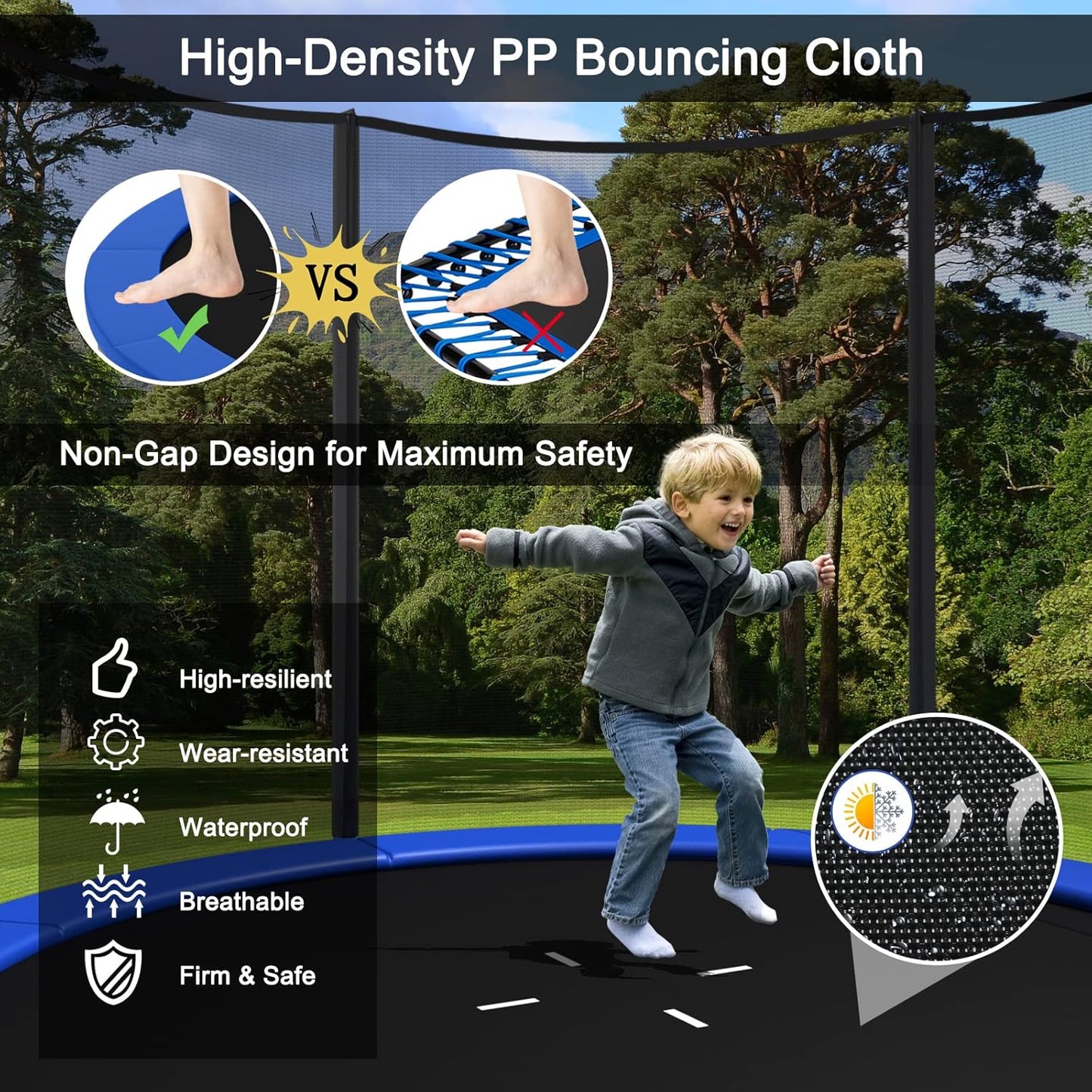 8Ft 10Ft 12Ft 14Ft 15Ft 16Ft Trampoline for Kids Adults, ASTM Approved Trampoline with Net, Thickness Steel Pipes Wear-Resistant All Weather Outdoor Large Recreational Trampoline with Ladder