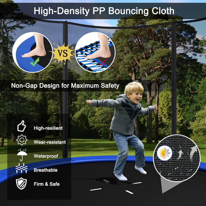 8Ft 10Ft 12Ft 14Ft 15Ft 16Ft Trampoline for Kids Adults, ASTM Approved Trampoline with Net, Thickness Steel Pipes Wear-Resistant All Weather Outdoor Large Recreational Trampoline with Ladder