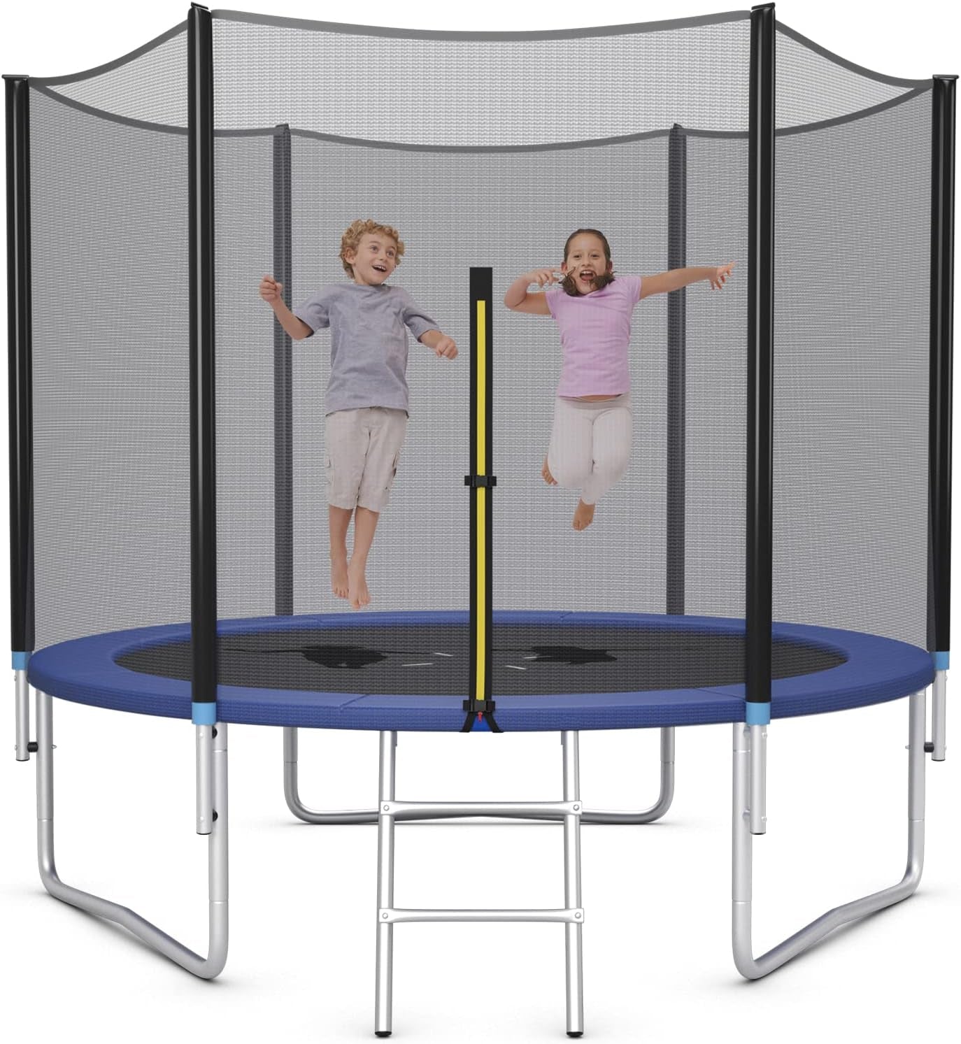 8Ft 10Ft 12Ft 14Ft 15Ft 16Ft Trampoline for Kids Adults, ASTM Approved Trampoline with Net, Thickness Steel Pipes Wear-Resistant All Weather Outdoor Large Recreational Trampoline with Ladder