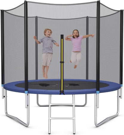8Ft 10Ft 12Ft 14Ft 15Ft 16Ft Trampoline for Kids Adults, ASTM Approved Trampoline with Net, Thickness Steel Pipes Wear-Resistant All Weather Outdoor Large Recreational Trampoline with Ladder