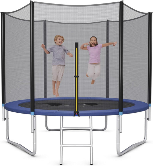 8Ft 10Ft 12Ft 14Ft 15Ft 16Ft Trampoline for Kids Adults, ASTM Approved Trampoline with Net, Thickness Steel Pipes Wear-Resistant All Weather Outdoor Large Recreational Trampoline with Ladder