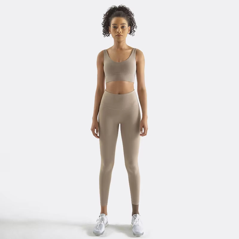 Nylon Tracksuits Women'S Yoga Set Sports Suit Gym Fitness Bra Leggings Women Lounge Wear Crop Tops Sexy 18 Colors