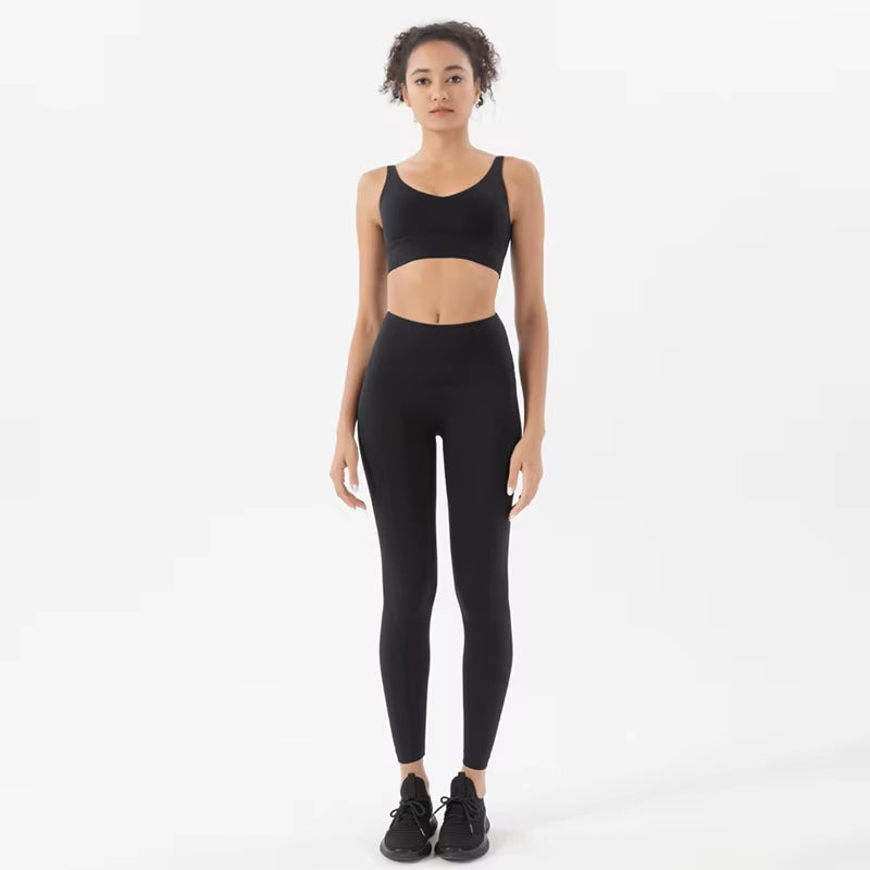 Nylon Tracksuits Women'S Yoga Set Sports Suit Gym Fitness Bra Leggings Women Lounge Wear Crop Tops Sexy 18 Colors