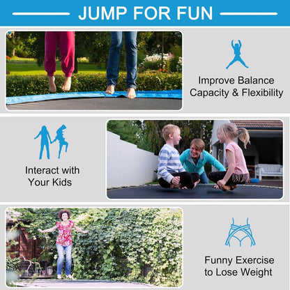8Ft 10Ft 12Ft 14Ft 15Ft 16Ft Trampoline for Kids Adults, ASTM Approved Trampoline with Net, Thickness Steel Pipes Wear-Resistant All Weather Outdoor Large Recreational Trampoline with Ladder