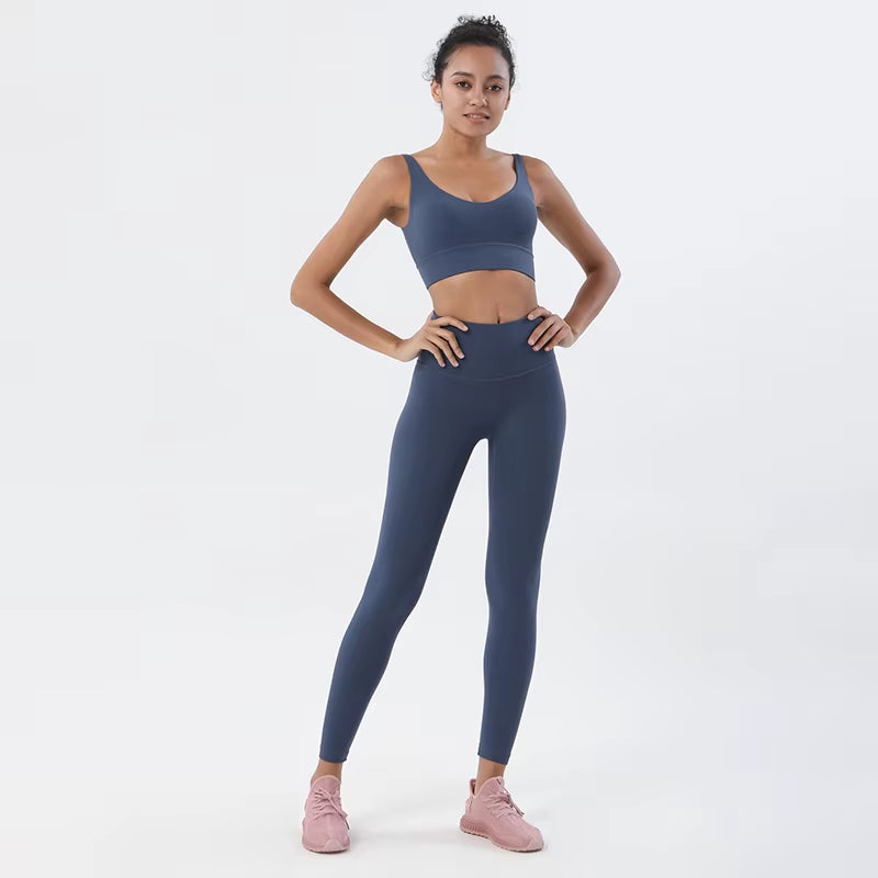 Nylon Tracksuits Women'S Yoga Set Sports Suit Gym Fitness Bra Leggings Women Lounge Wear Crop Tops Sexy 18 Colors
