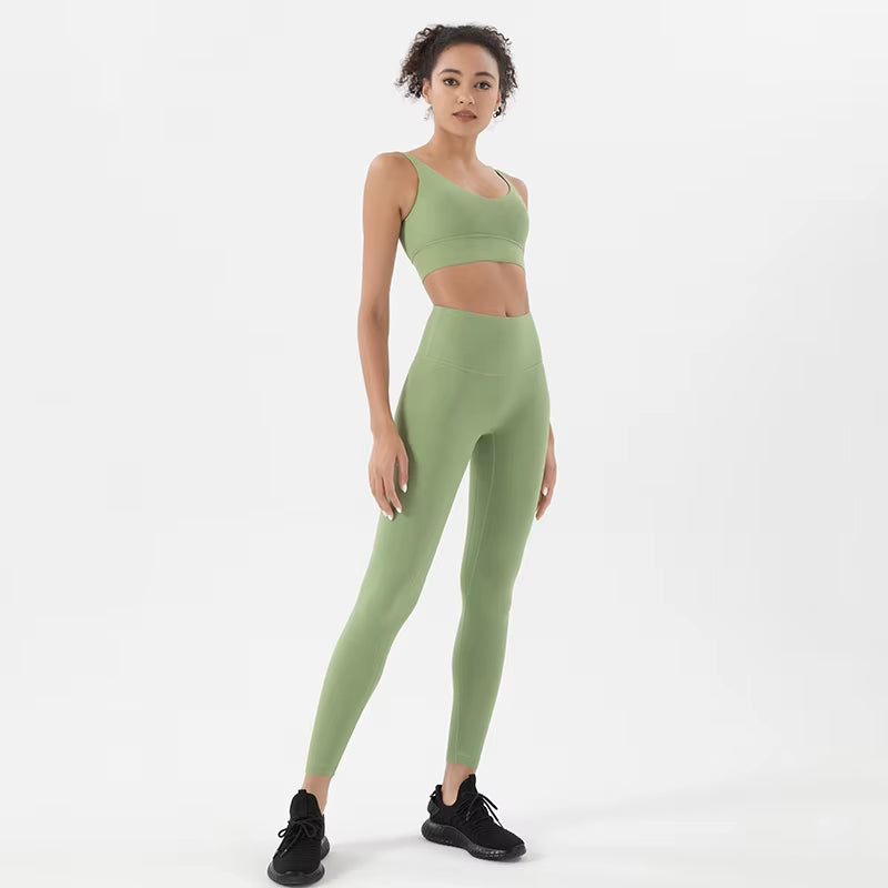 Nylon Tracksuits Women'S Yoga Set Sports Suit Gym Fitness Bra Leggings Women Lounge Wear Crop Tops Sexy 18 Colors