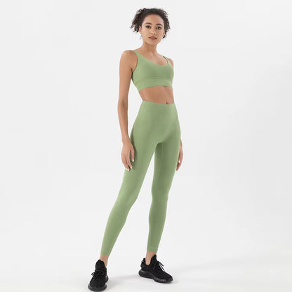 Nylon Tracksuits Women'S Yoga Set Sports Suit Gym Fitness Bra Leggings Women Lounge Wear Crop Tops Sexy 18 Colors