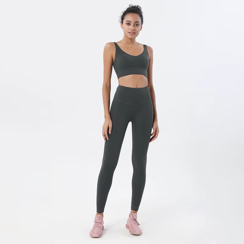 Nylon Tracksuits Women'S Yoga Set Sports Suit Gym Fitness Bra Leggings Women Lounge Wear Crop Tops Sexy 18 Colors
